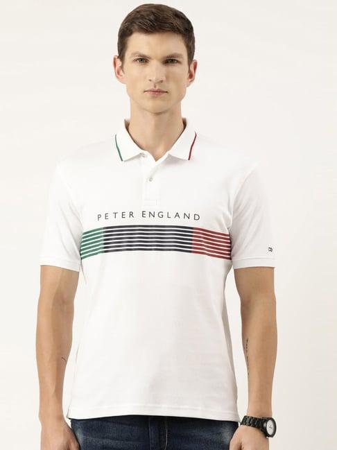 peter england casuals white cotton regular fit printed polo t-shirt