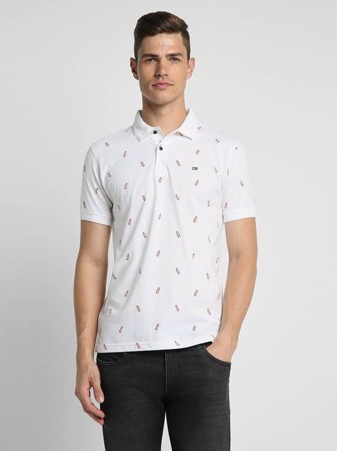 peter england casuals white regular fit printed polo t-shirt