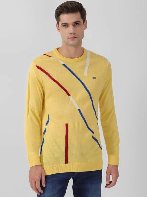 peter england casuals yellow regular fit printed sweater