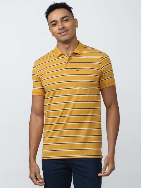 peter england casuals yellow slim fit striped polo t-shirt