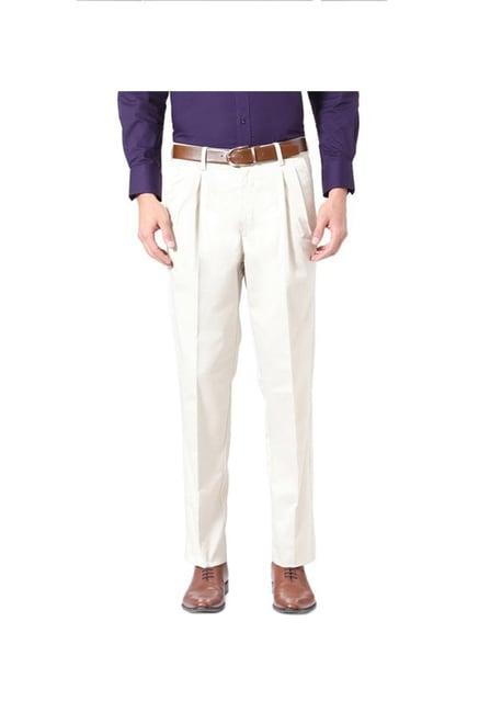 peter england cream comfort fit trousers