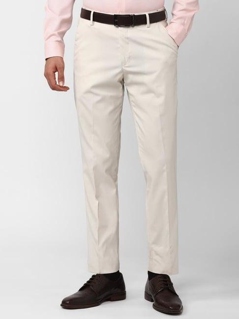 peter england cream slim fit trousers