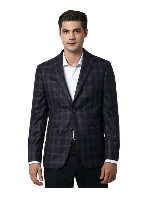 peter england dark grey check notched lapel blazer