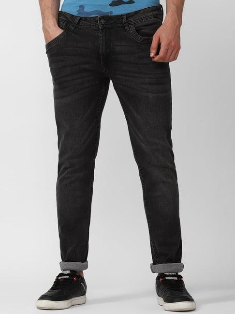 peter england dark grey slim fit lightly washed jeans