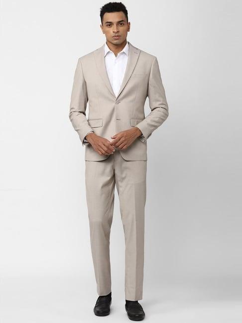 peter england elite beige slim fit two piece suit