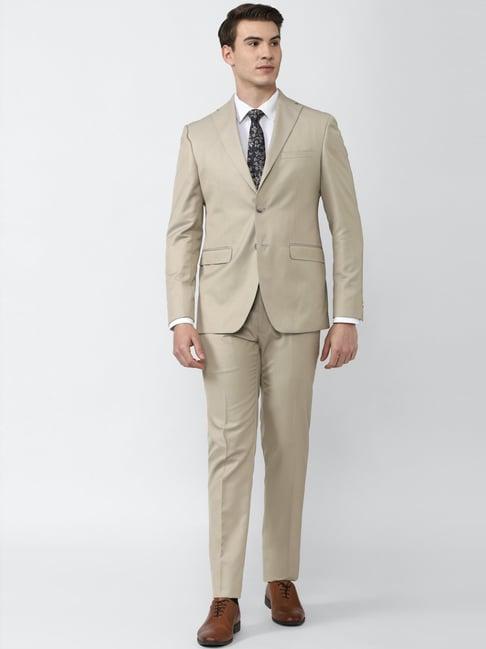 peter england elite beige slim fit two piece suit
