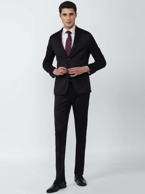 peter england elite black slim fit self pattern two piece suit