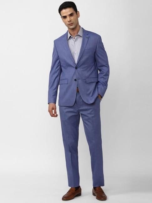 peter england elite blue slim fit self pattern two piece suit