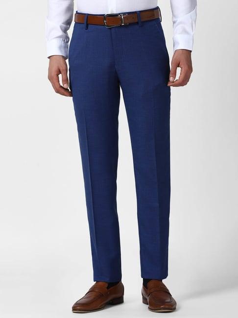 peter england elite blue slim fit texture trousers