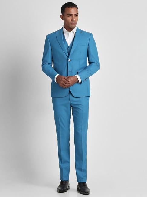 peter england elite blue slim fit three piece suit