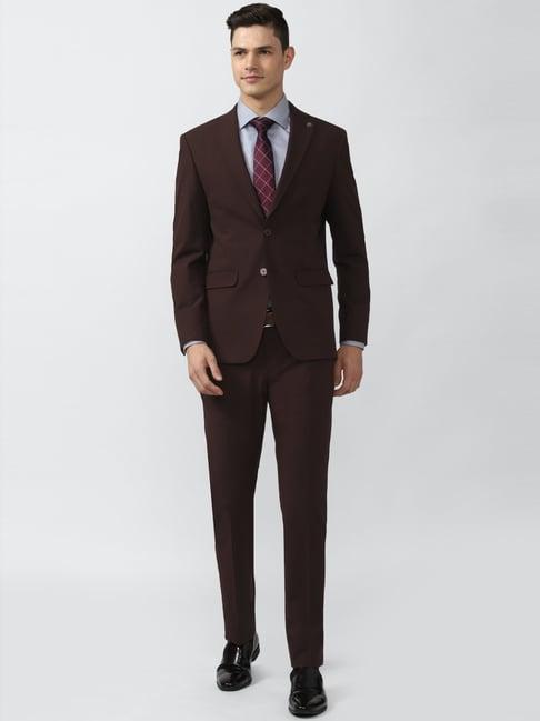 peter england elite brown slim fit two piece suit