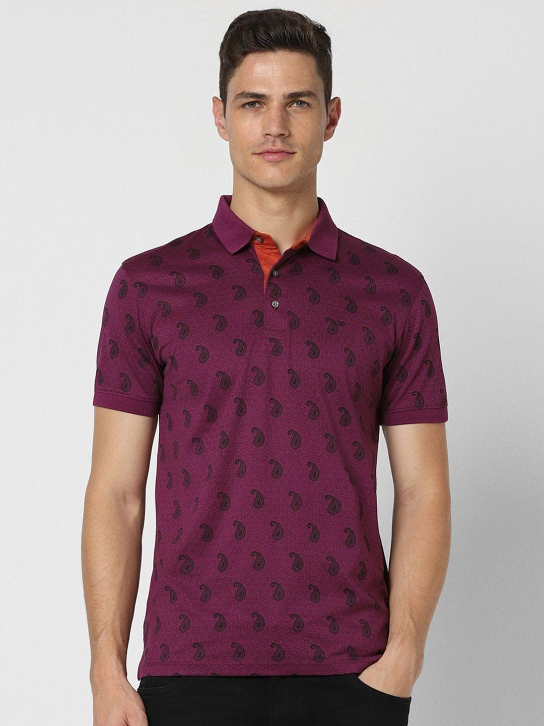 peter england elite ethnic printed polo collar pure cotton slim fit t-shirt