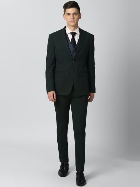 peter england elite green slim fit three piece suit