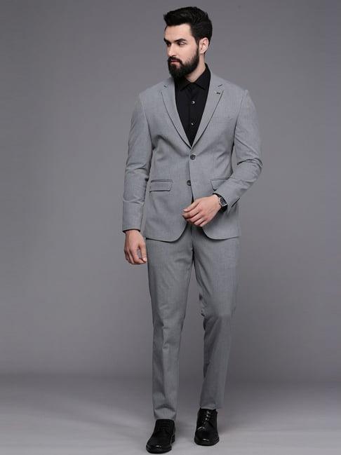 peter england elite grey  slim fit two piece suit