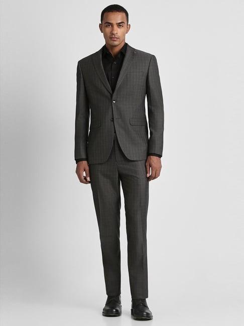 peter england elite grey slim fit checks two piece suit