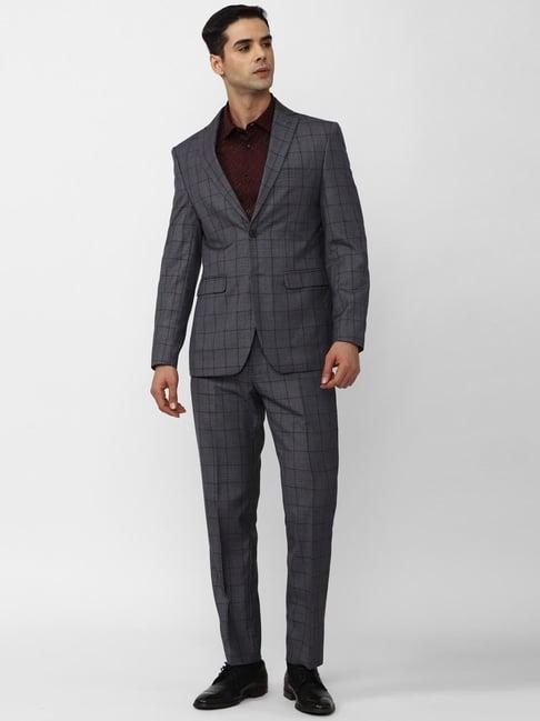 peter england elite grey slim fit checks two piece suit