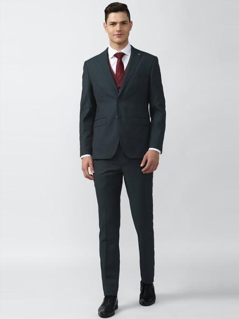 peter england elite grey slim fit printed three piece suit