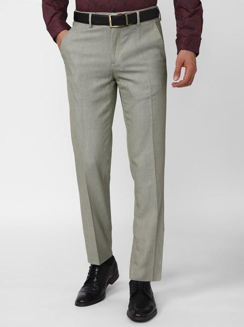 peter england elite grey slim fit self pattern trousers