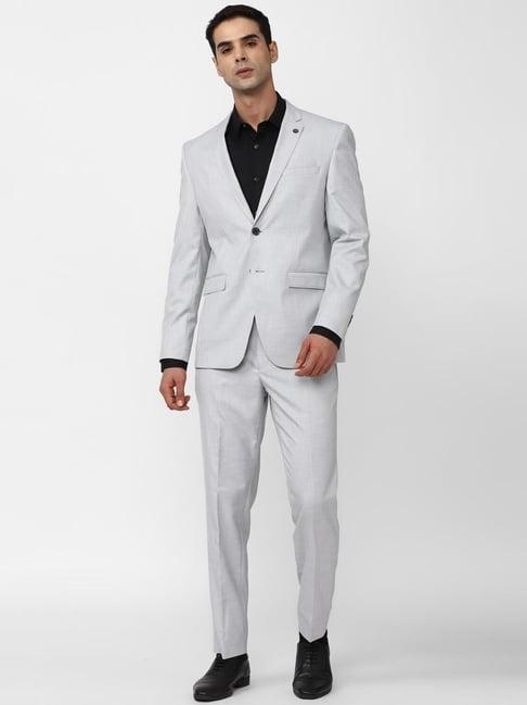 peter england elite grey slim fit texture two piece suit