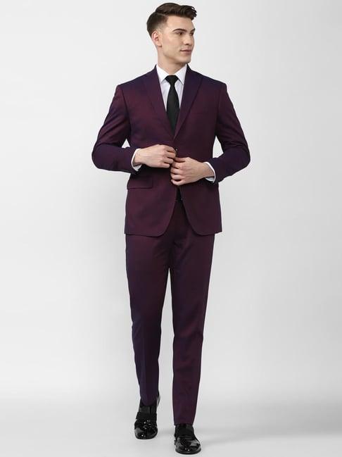 peter england elite maroon slim fit self pattern two piece suit