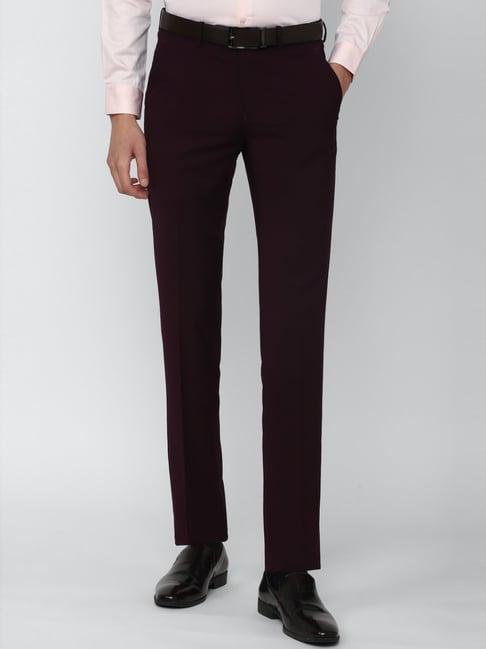 peter england elite maroon slim fit trousers