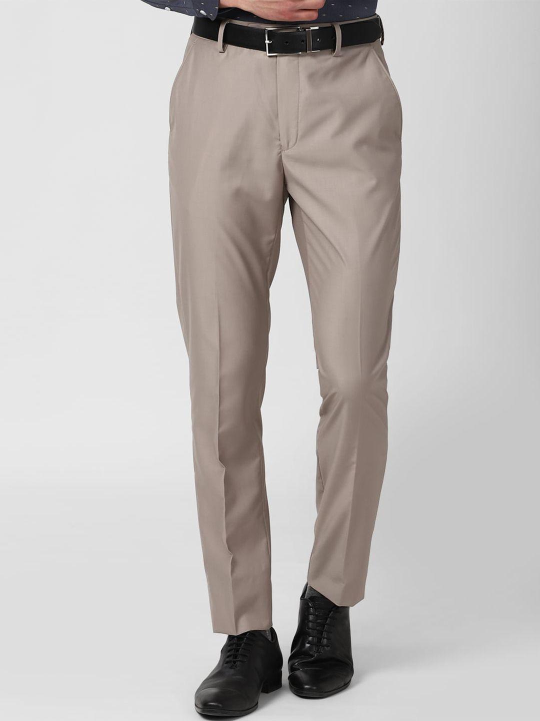 peter england elite men beige slim fit formal trousers