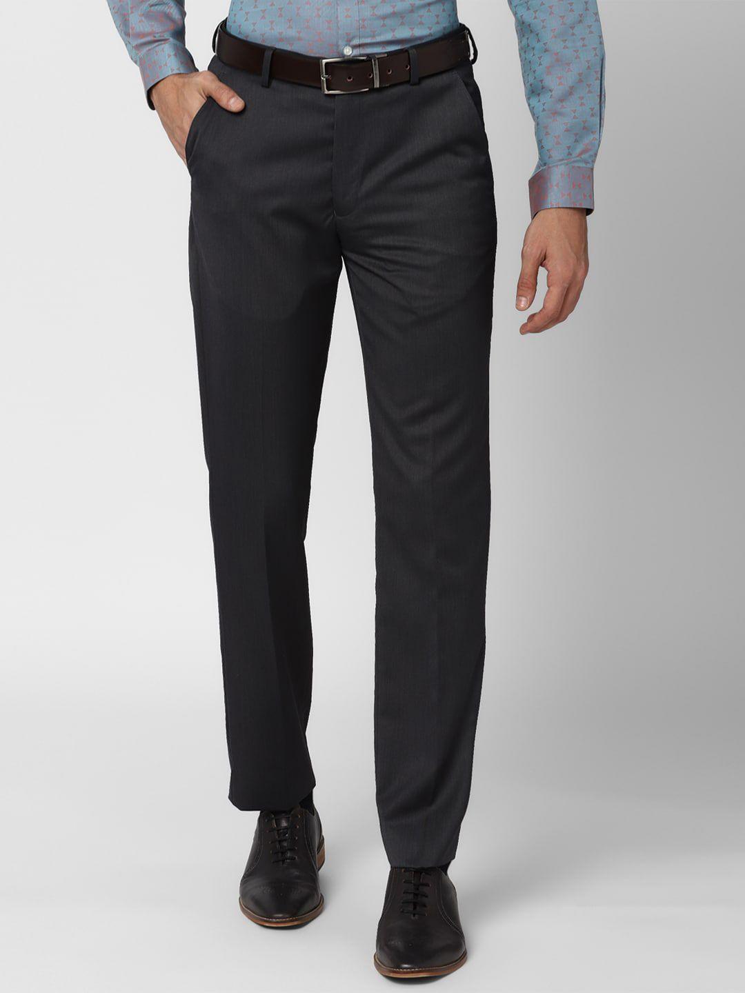 peter england elite men grey slim fit formal trousers