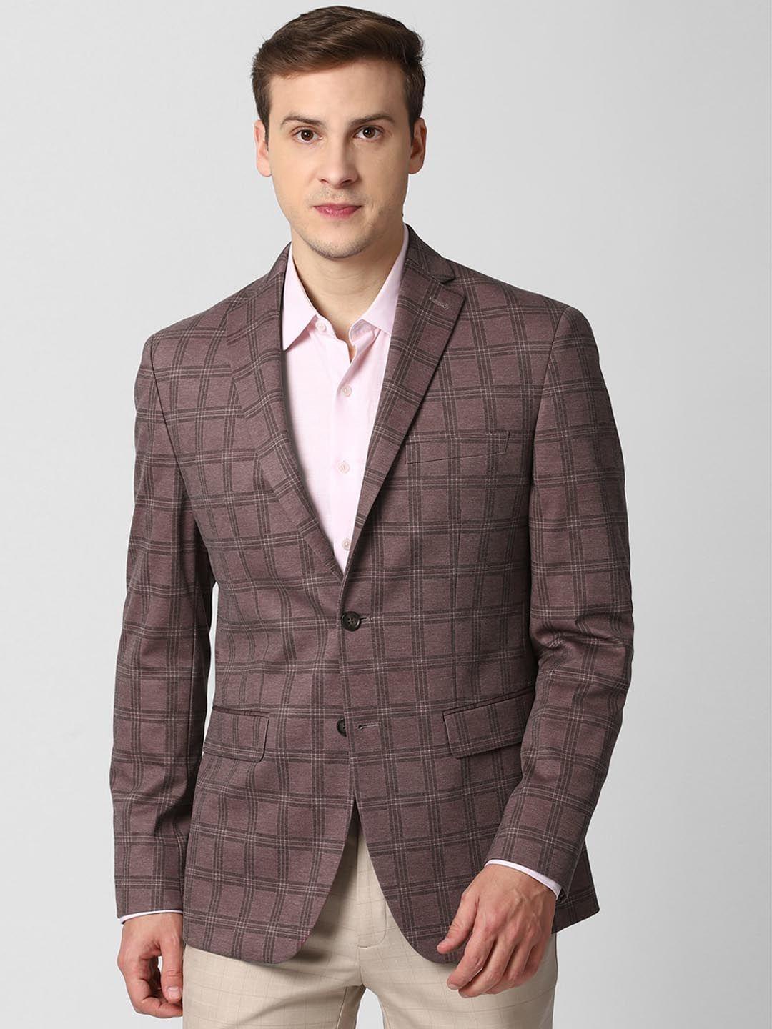 peter england elite men purple printed single-breasted slim-fit formal blazer