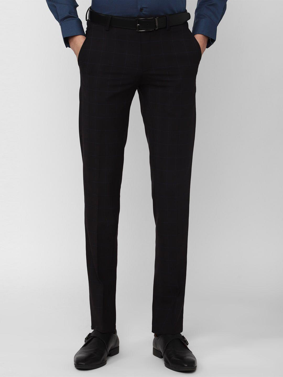 peter england elite men slim fit mid-rise formal trousers