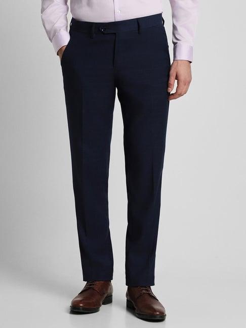 peter england elite mid navy slim fit trousers