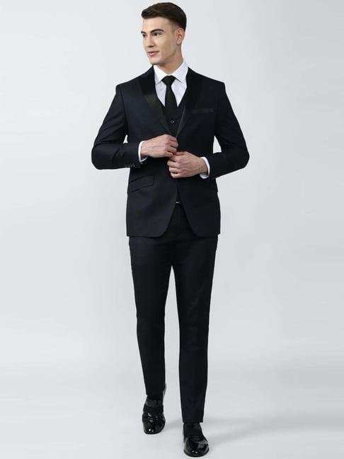 peter england elite navy  slim fit three piece suit