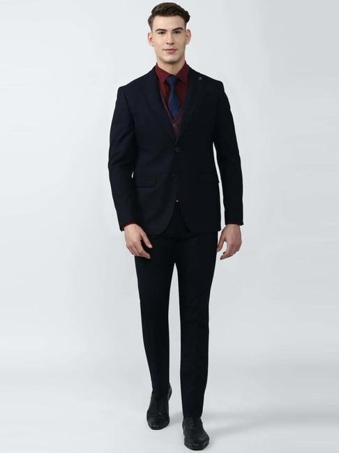 peter england elite navy  slim fit three piece suit