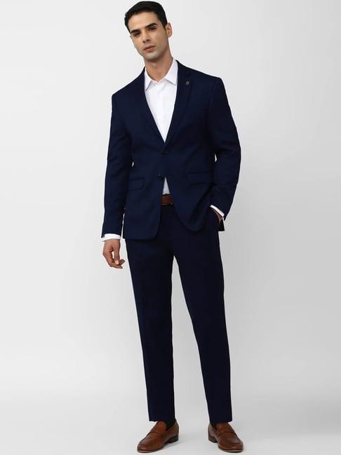 peter england elite navy blue slim fit two piece suit