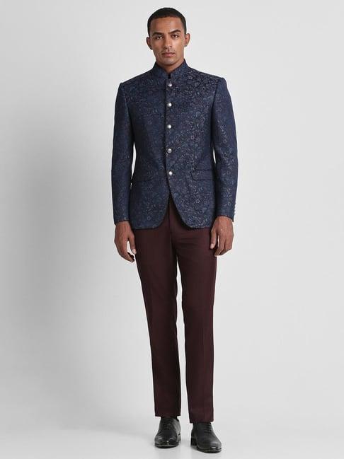 peter england elite navy slim fit printed two piece suit