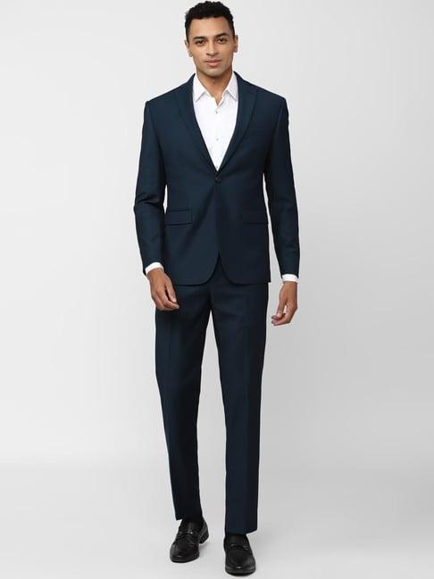 peter england elite navy slim fit self pattern two piece suit