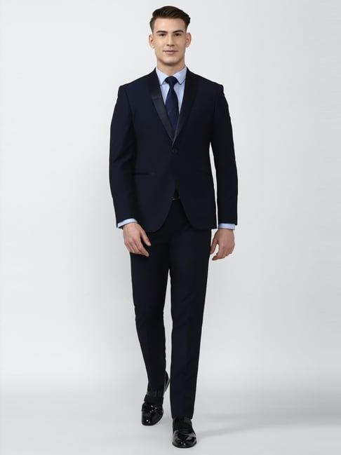 peter england elite navy slim fit self pattern two piece suits