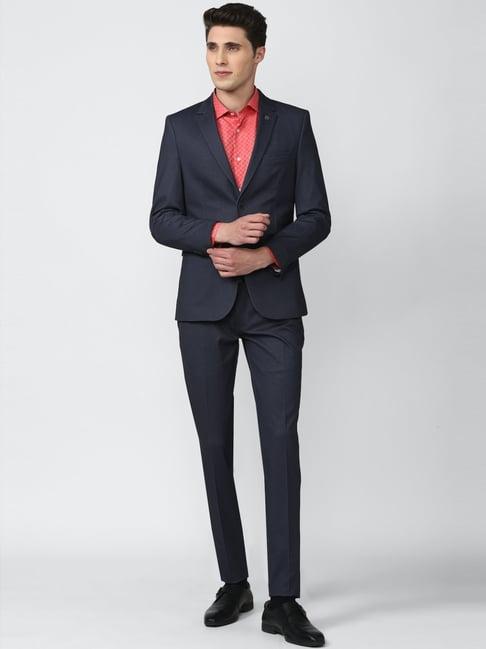 peter england elite navy slim fit texture two piece suit