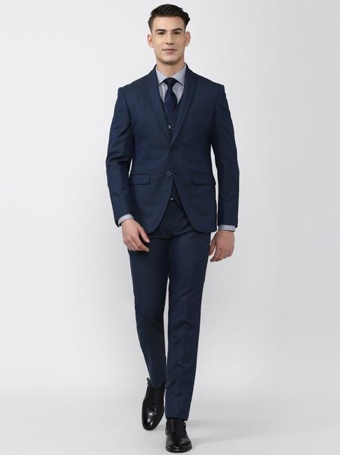 peter england elite navy slim fit three piece suit