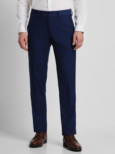 peter england elite navy slim fit trousers