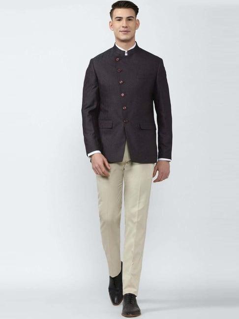 peter england elite purple  slim fit printed two piece suit