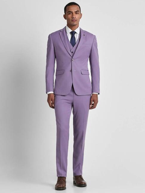 peter england elite purple slim fit three piece suit