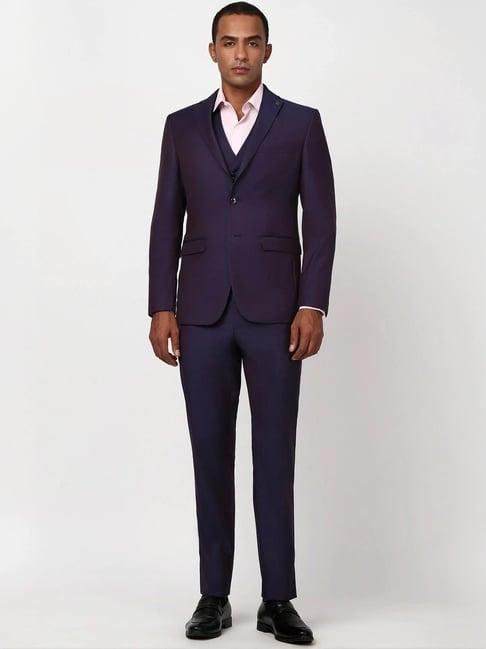 peter england elite purple slim fit three piece suit