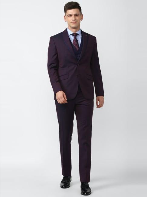 peter england elite purple slim fit three piece suits