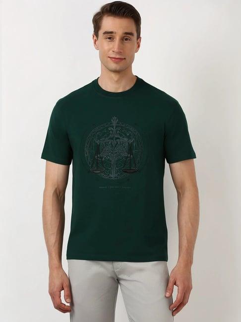 peter england green cotton regular fit embroidered t-shirt