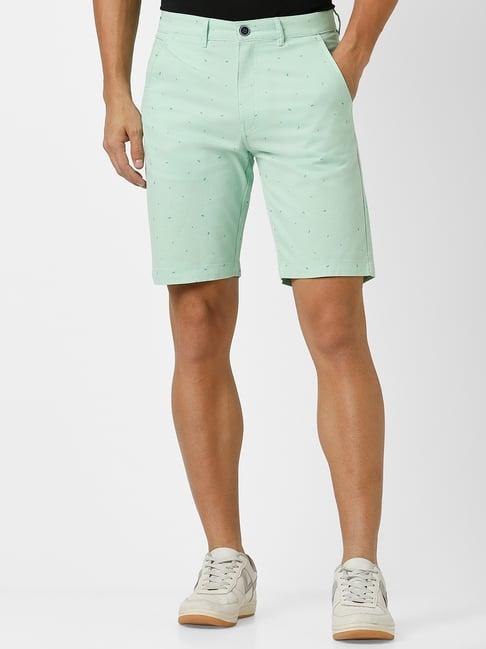 peter england green cotton regular fit printed shorts