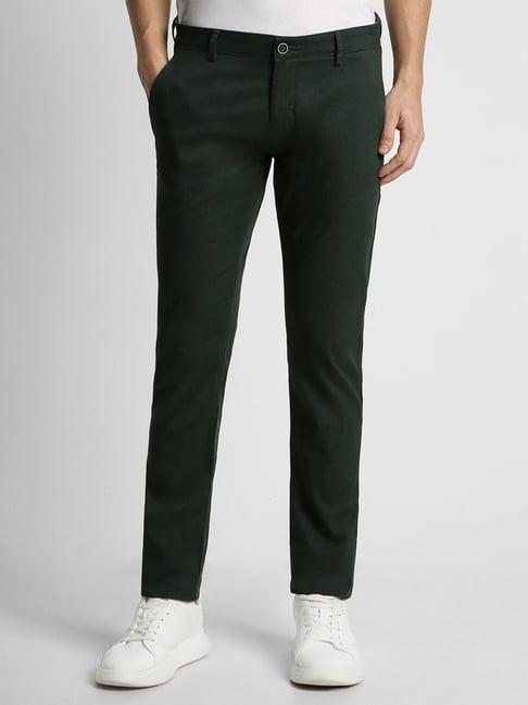 peter england green cotton skinny fit trousers