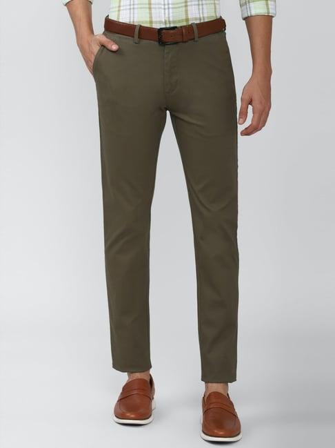 peter england green cotton slim fit chinos
