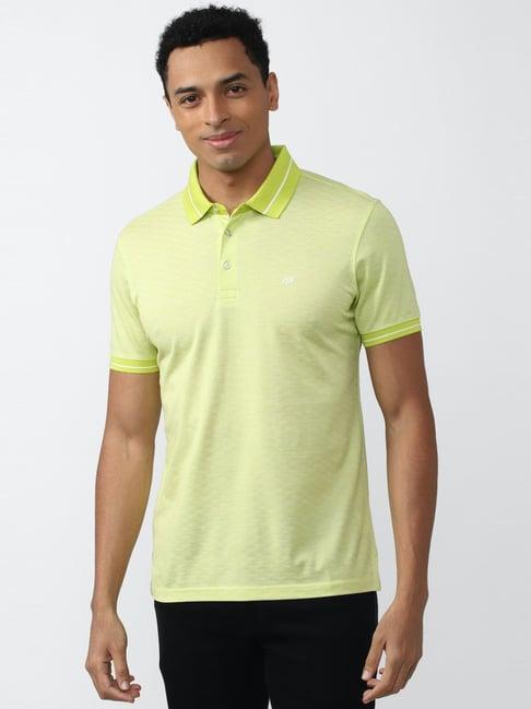 peter england green cotton slim fit texture polo t-shirt