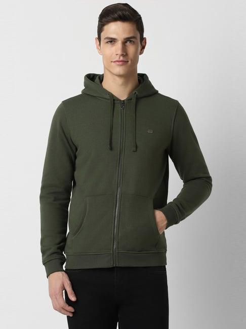 peter england green regular fit hooded sweatshirt