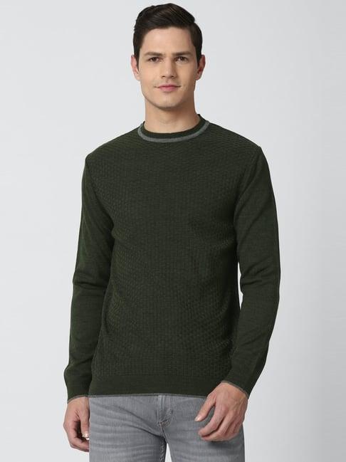 peter england green regular fit texture sweaters